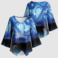 NZ Maori Matariki Scenery Kimono Sleeve Blouse Galaxy Sky