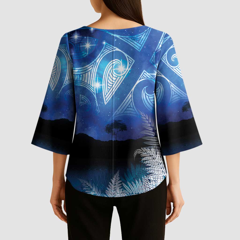 NZ Maori Matariki Scenery Kimono Sleeve Blouse Galaxy Sky