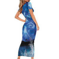 NZ Maori Matariki Scenery Short Sleeve Bodycon Dress Galaxy Sky LT7 - Polynesian Pride