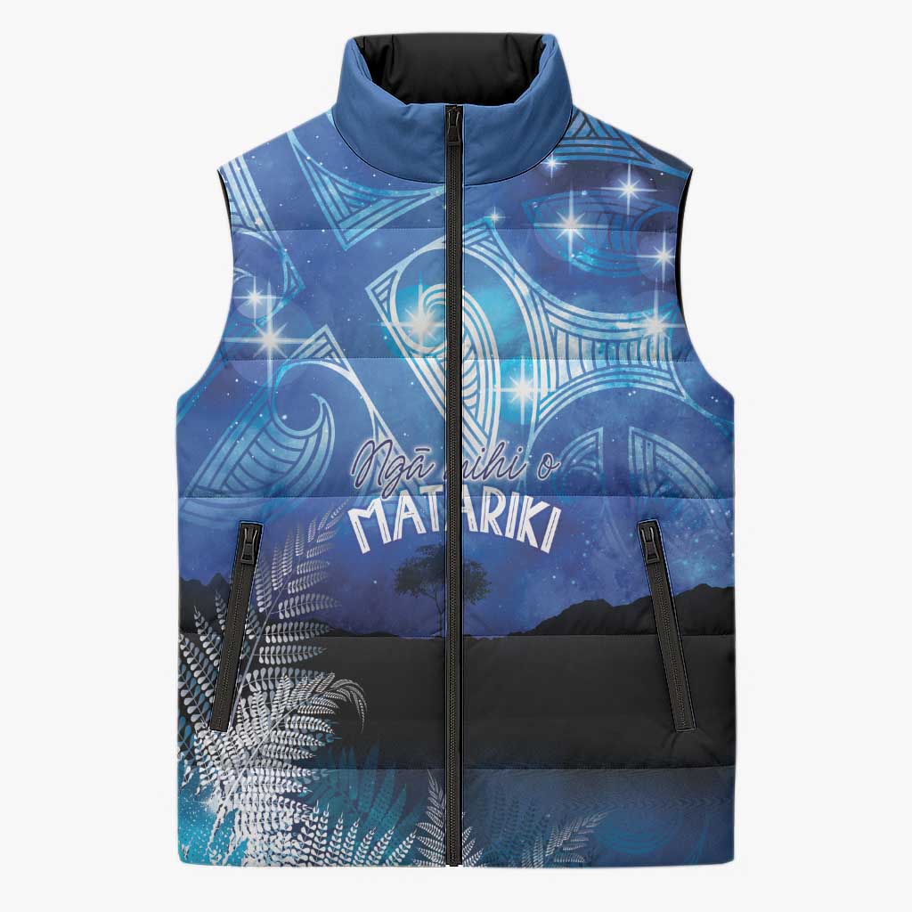 NZ Maori Matariki Scenery Sleeveless Puffer Jacket Galaxy Sky