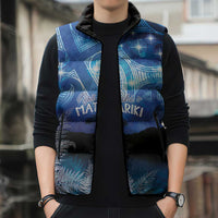 NZ Maori Matariki Scenery Sleeveless Puffer Jacket Galaxy Sky