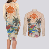 Personalized Christmas In July - Hawaii Retro Couples Matching Long Sleeve Bodycon Dress and Long Sleeve Button Shirt Lost In Parrot-dise