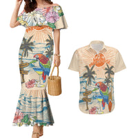 Personalized Christmas In July - Hawaii Retro Couples Matching Mermaid Dress and Hawaiian Shirt Lost In Parrot-dise