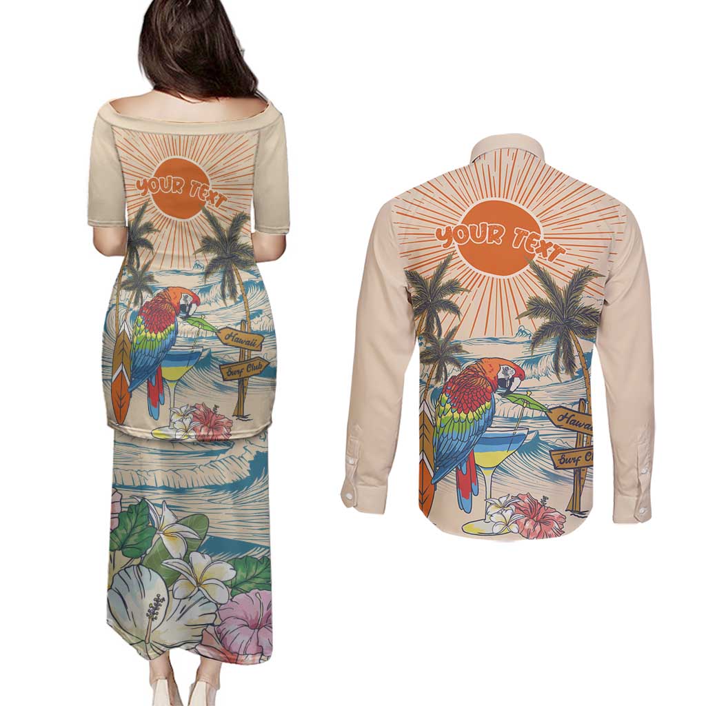 Personalized Christmas In July - Hawaii Retro Couples Matching Puletasi and Long Sleeve Button Shirt Lost In Parrot-dise