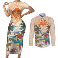 Personalized Christmas In July - Hawaii Retro Couples Matching Short Sleeve Bodycon Dress and Long Sleeve Button Shirt Lost In Parrot-dise