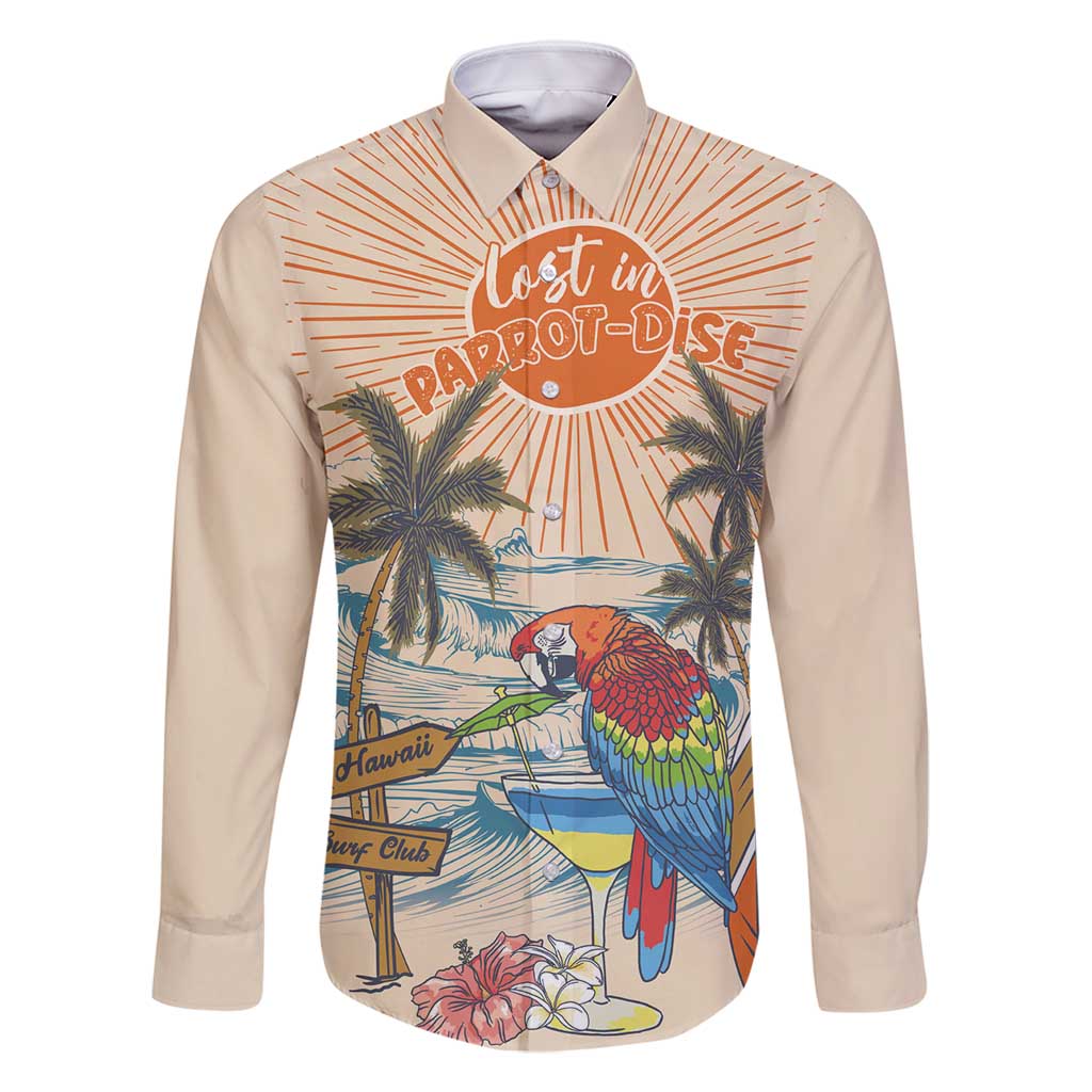 Personalized Christmas In July - Hawaii Retro Family Matching Long Sleeve Bodycon Dress and Hawaiian Shirt Lost In Parrot-dise