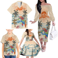 Personalized Christmas In July - Hawaii Retro Family Matching Off The Shoulder Long Sleeve Dress and Hawaiian Shirt Lost In Parrot-dise