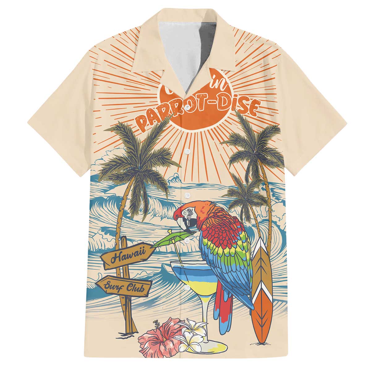 Personalized Christmas In July - Hawaii Retro Family Matching Off The Shoulder Long Sleeve Dress and Hawaiian Shirt Lost In Parrot-dise