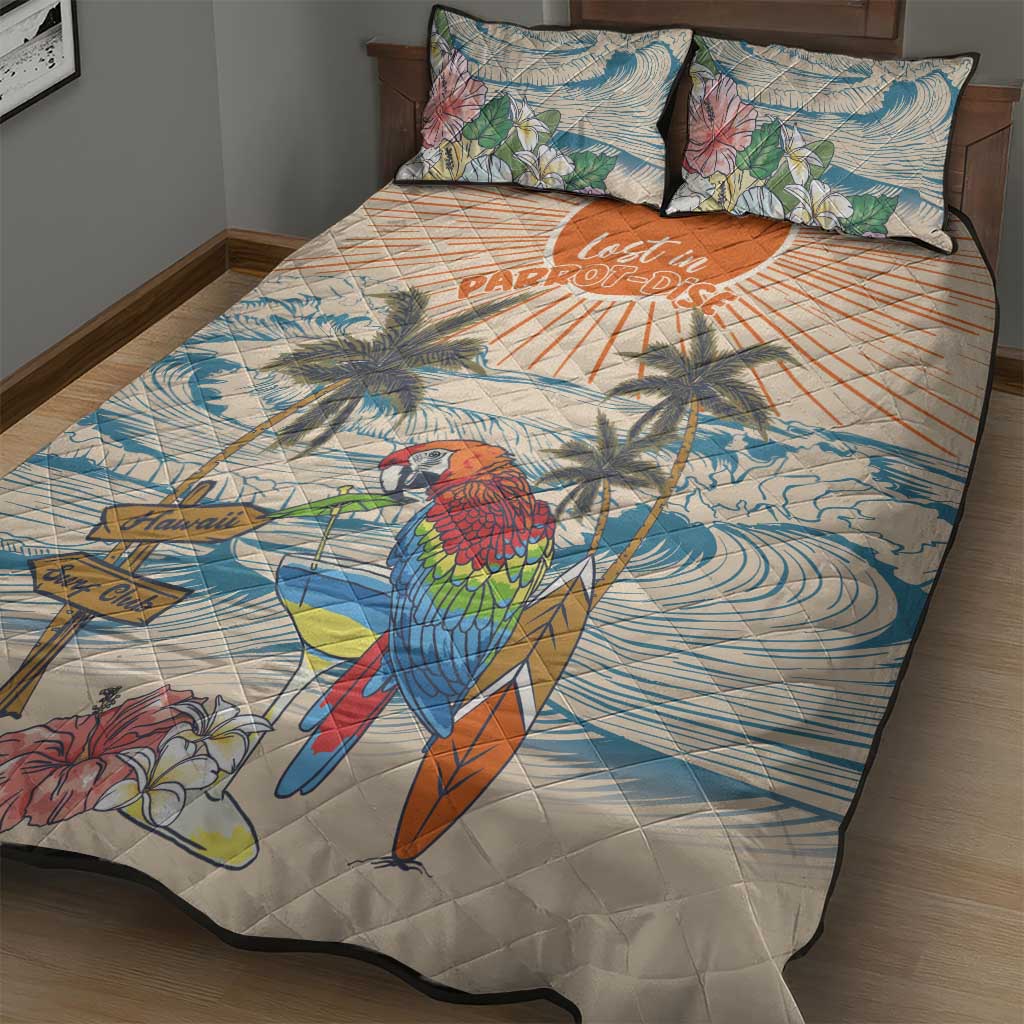 Christmas In July - Hawaii Retro Quilt Bed Set Lost In Parrot-dise