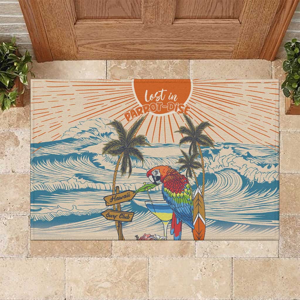Christmas In July - Hawaii Retro Rubber Doormat Lost In Parrot-dise