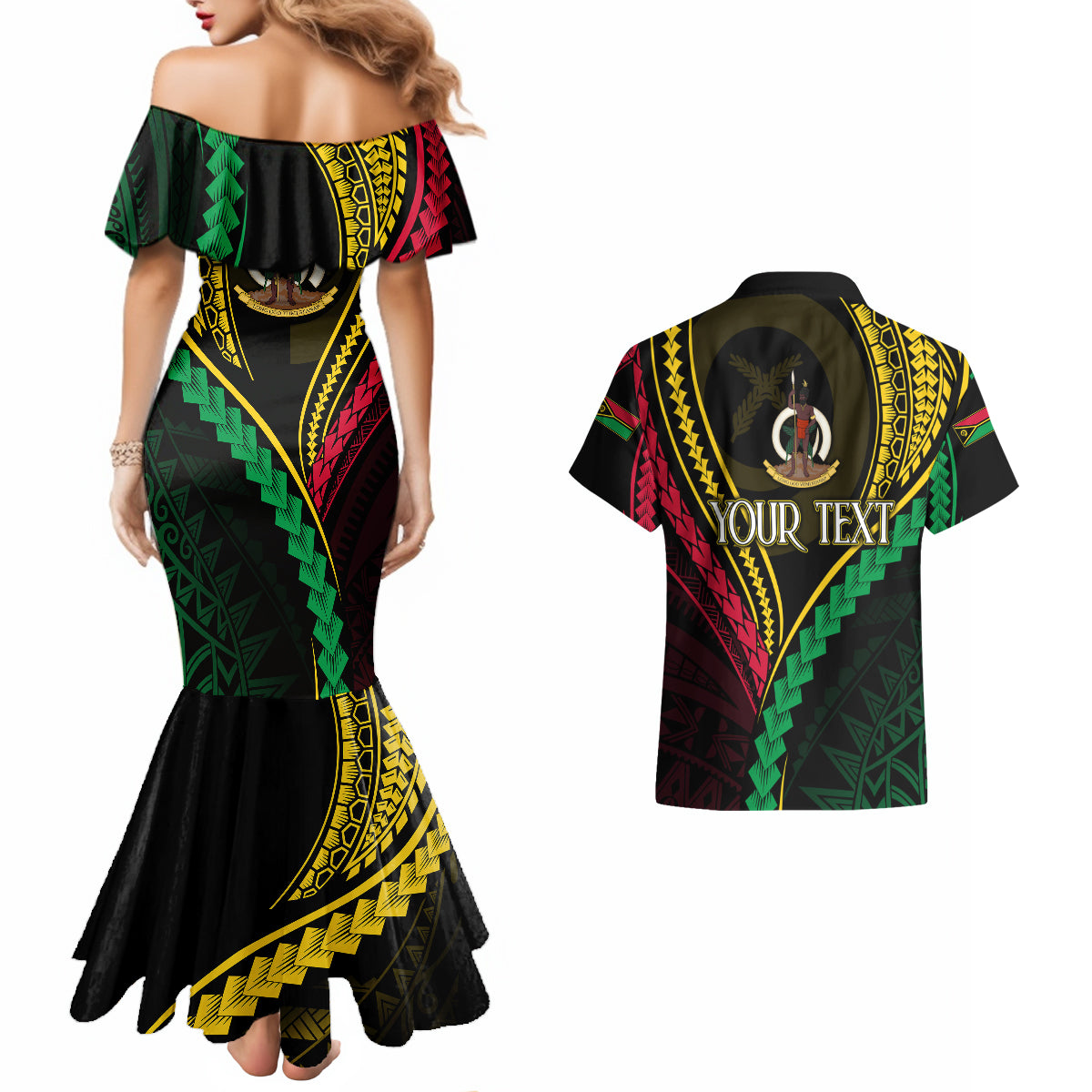 Personalised Vanuatu Couples Matching Mermaid Dress And Hawaiian Shirt 43rd Hapi Indipendens Long LT7 - Polynesian Pride