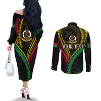 Personalised Vanuatu Couples Matching Off The Shoulder Long Sleeve Dress and Long Sleeve Button Shirts 43rd Hapi Indipendens Long LT7 - Polynesian Pride