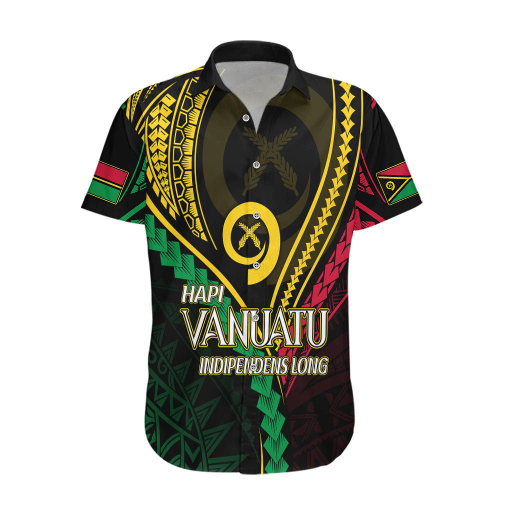 Personalised Vanuatu Hawaiian Shirt 43rd Hapi Indipendens Long LT7 Black - Polynesian Pride