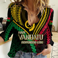 Personalised Vanuatu Women Casual Shirt 43rd Hapi Indipendens Long LT7 Female Black - Polynesian Pride