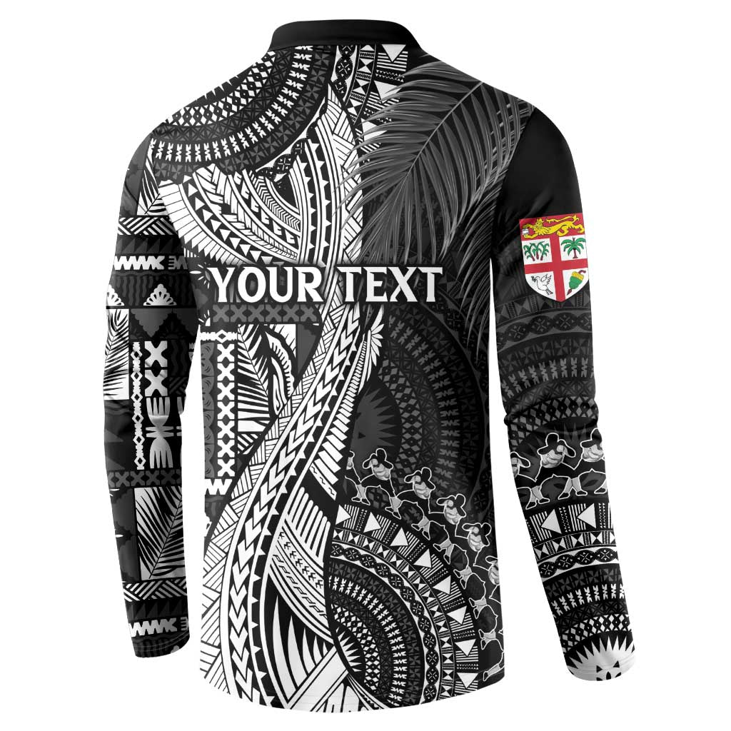 Fiji Rugby Personalised Bula Masi Button Sweatshirt Fish Tail Kaivity Cibi - Black