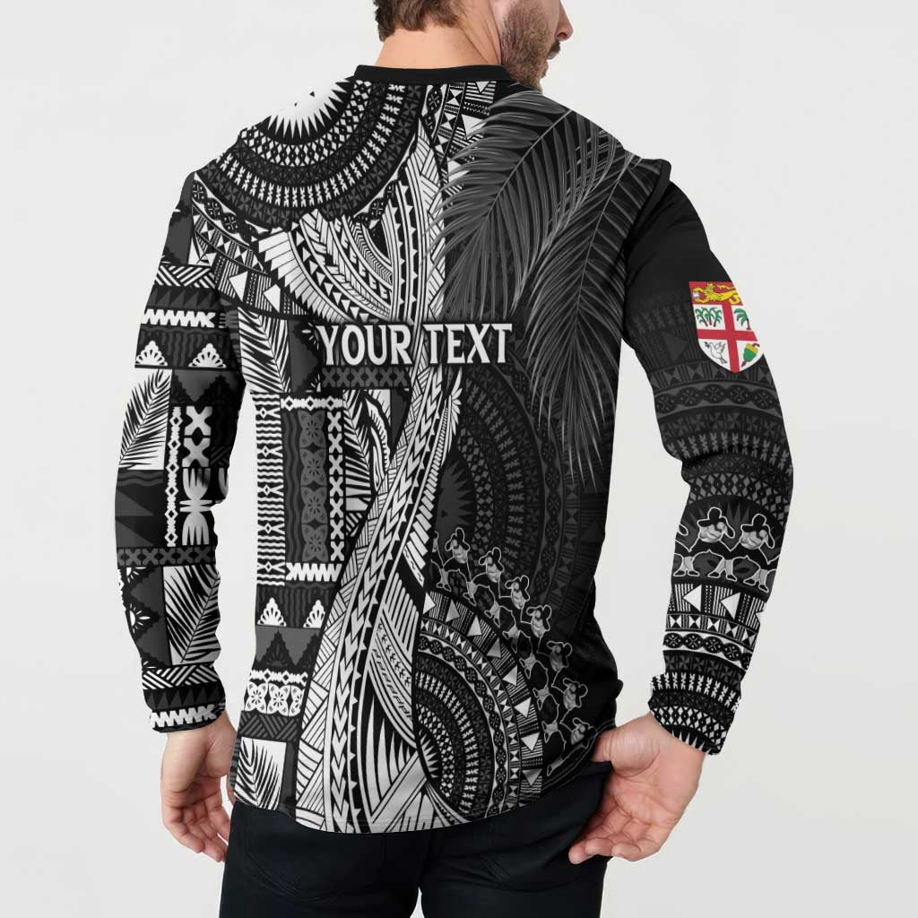 Fiji Rugby Personalised Bula Masi Button Sweatshirt Fish Tail Kaivity Cibi - Black