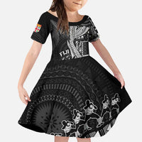 Fiji Rugby Personalised Bula Masi Family Matching Mermaid Dress and Hawaiian Shirt Fish Tail Kaivity Cibi - Black LT7 Daughter's Dress Black - Polynesian Pride