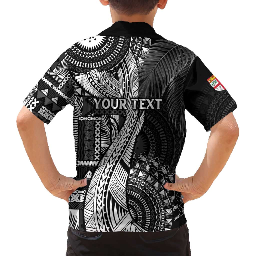 Fiji Rugby Personalised Bula Masi Family Matching Tank Maxi Dress and Hawaiian Shirt Fish Tail Kaivity Cibi - Black LT7 - Polynesian Pride