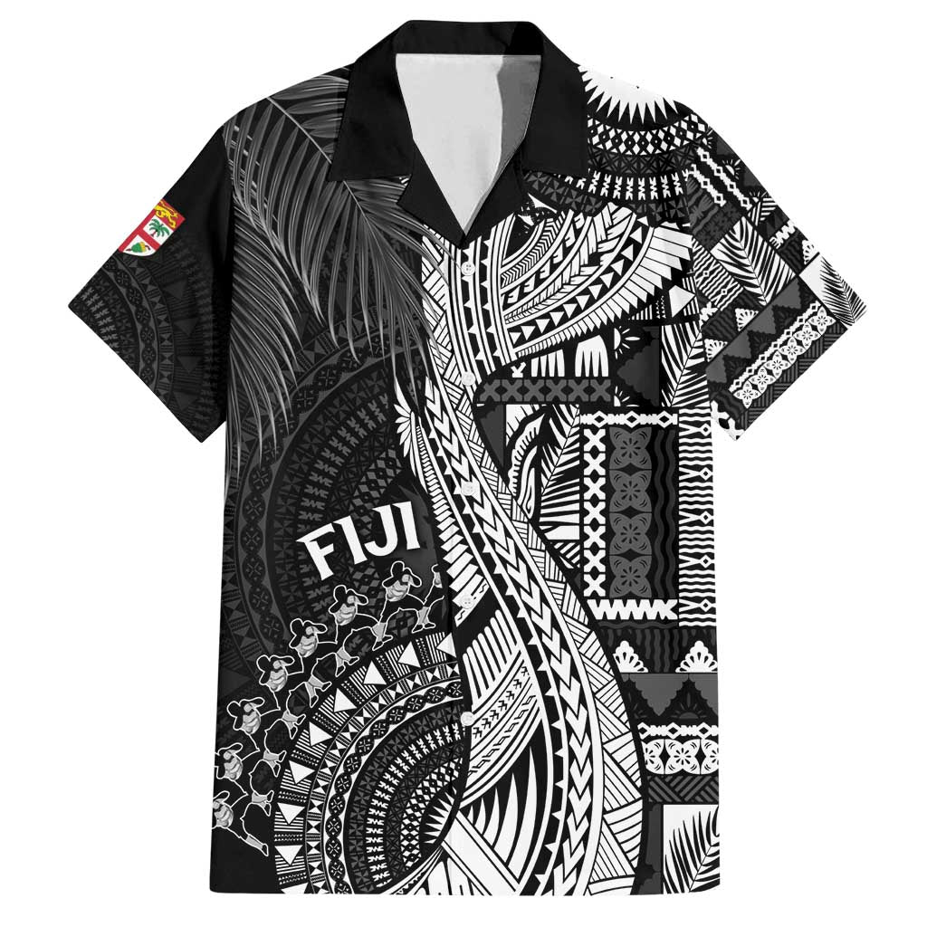 Fiji Rugby Personalised Bula Masi Family Matching Tank Maxi Dress and Hawaiian Shirt Fish Tail Kaivity Cibi - Black LT7 Dad's Shirt - Short Sleeve Black - Polynesian Pride