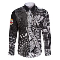 Fiji Rugby Personalised Bula Masi Family Matching Tank Maxi Dress and Hawaiian Shirt Fish Tail Kaivity Cibi - Black LT7 Dad's Shirt - Long Sleeve Black - Polynesian Pride