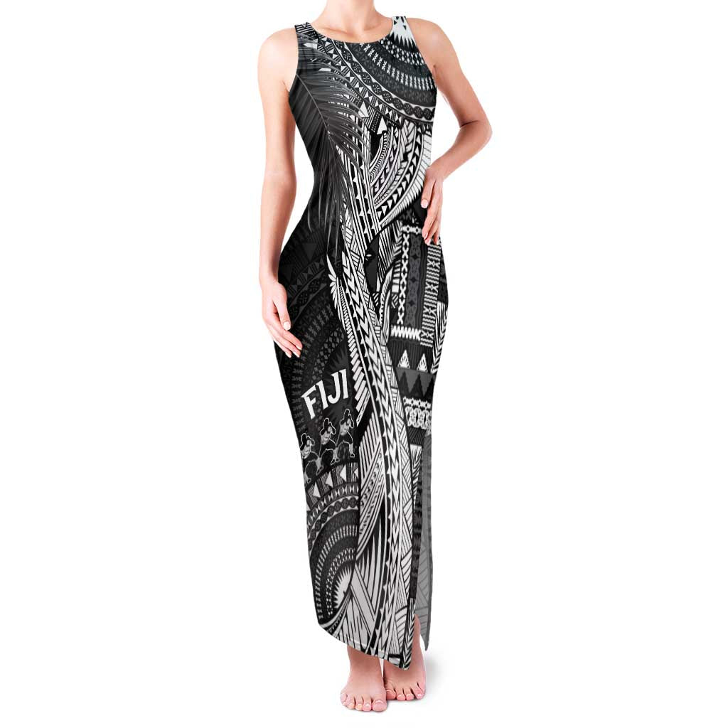 Fiji Rugby Personalised Bula Masi Family Matching Tank Maxi Dress and Hawaiian Shirt Fish Tail Kaivity Cibi - Black LT7 Mom's Dress Black - Polynesian Pride