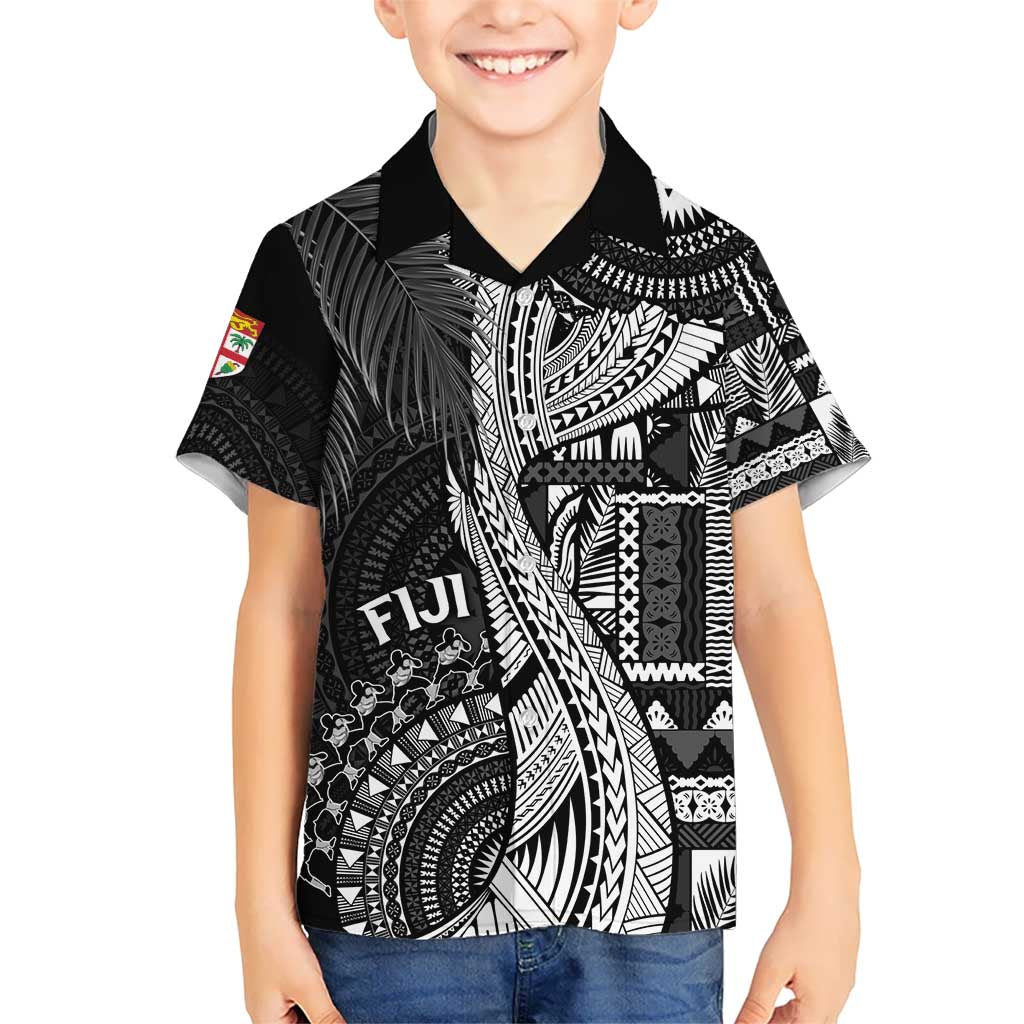 Fiji Rugby Personalised Bula Masi Hawaiian Shirt Fish Tail Kaivity Cibi - Black