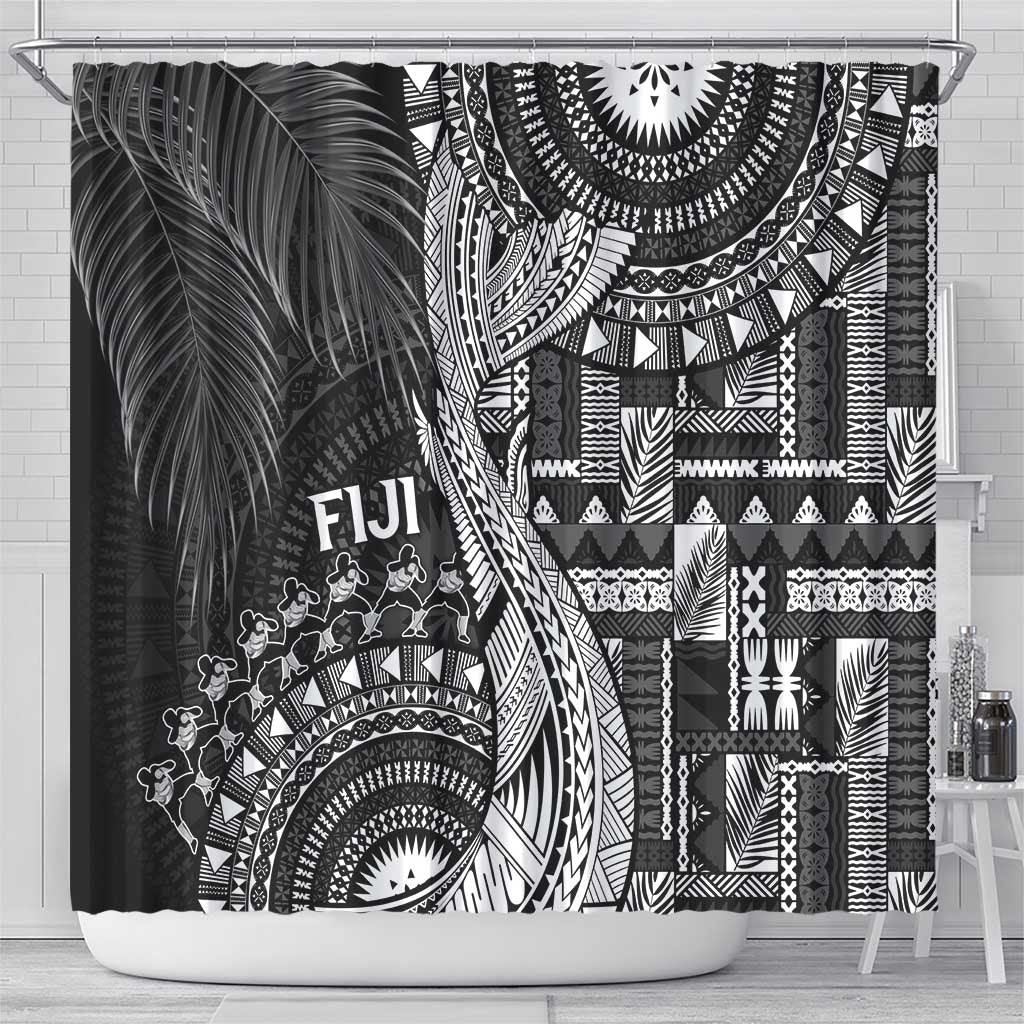 Fiji Rugby Bula Masi Shower Curtain Fish Tail Kaivity Cibi - Black