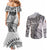Fiji Rugby Personalised Bula Masi Couples Matching Mermaid Dress and Long Sleeve Button Shirt Fish Tail Kaivity Cibi - White