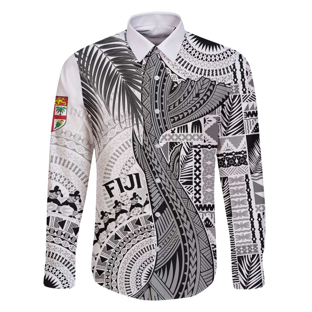 Fiji Rugby Personalised Bula Masi Family Matching Long Sleeve Bodycon Dress and Hawaiian Shirt Fish Tail Kaivity Cibi - White LT7 Dad's Shirt - Long Sleeve White - Polynesian Pride