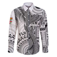 Fiji Rugby Personalised Bula Masi Family Matching Mermaid Dress and Hawaiian Shirt Fish Tail Kaivity Cibi - White LT7 Dad's Shirt - Long Sleeve White - Polynesian Pride