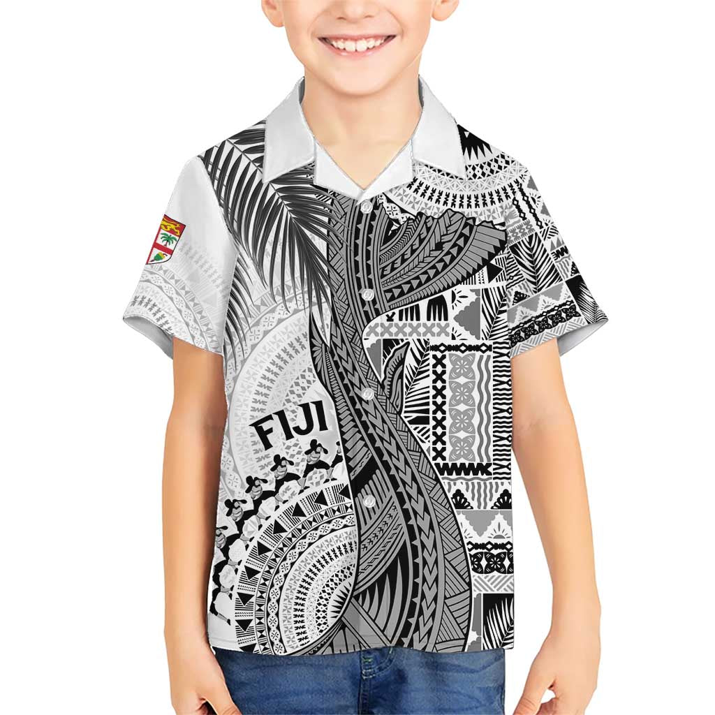 Fiji Rugby Personalised Bula Masi Family Matching Short Sleeve Bodycon Dress and Hawaiian Shirt Fish Tail Kaivity Cibi - White LT7 Son's Shirt White - Polynesian Pride