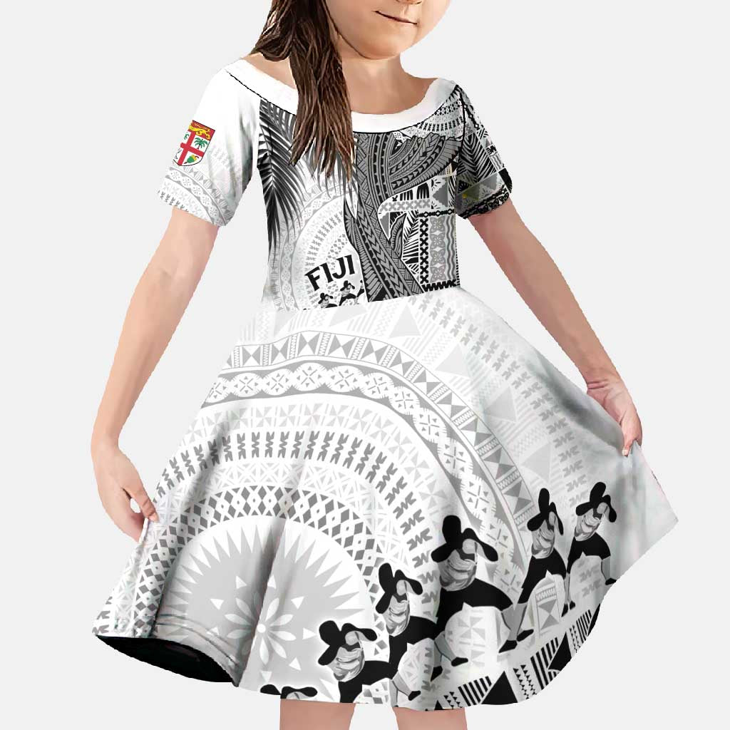 Fiji Rugby Personalised Bula Masi Family Matching Tank Maxi Dress and Hawaiian Shirt Fish Tail Kaivity Cibi - White LT7 Daughter's Dress White - Polynesian Pride