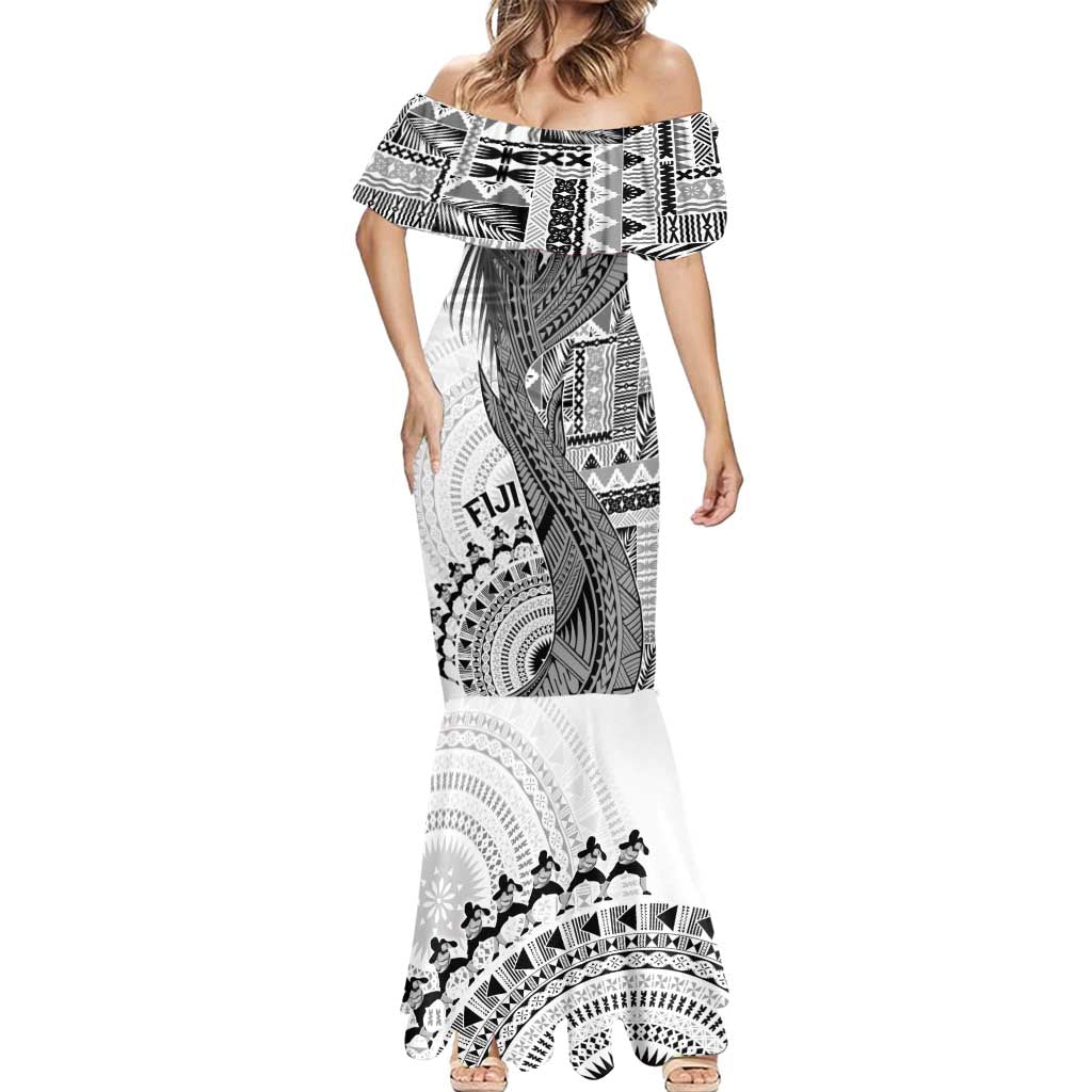 Fiji Rugby Personalised Bula Masi Mermaid Dress Fish Tail Kaivity Cibi - White