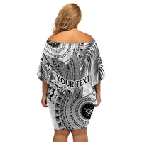 Fiji Rugby Personalised Bula Masi Off Shoulder Short Dress Fish Tail Kaivity Cibi - White