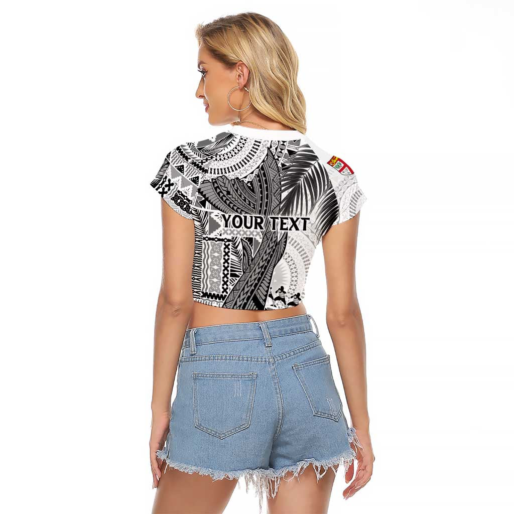 Fiji Rugby Personalised Bula Masi Raglan Cropped T Shirt Fish Tail Kaivity Cibi - White