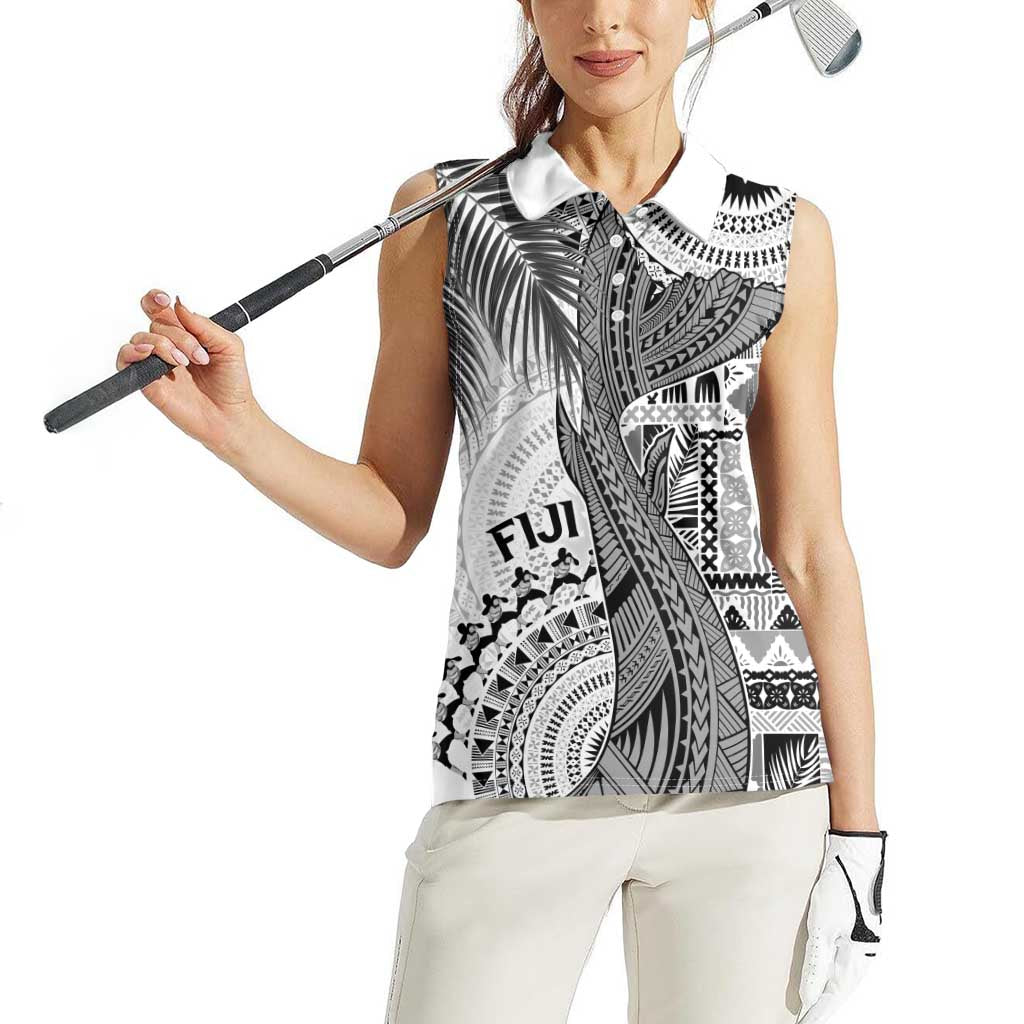 Fiji Rugby Personalised Bula Masi Women Sleeveless Polo Shirt Fish Tail Kaivity Cibi - White