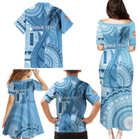 Fiji Rugby Personalised Bula Masi Family Matching Puletasi and Hawaiian Shirt Fish Tail Kaivity Cibi - Turquoise