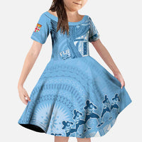 Fiji Rugby Personalised Bula Masi Family Matching Tank Maxi Dress and Hawaiian Shirt Fish Tail Kaivity Cibi - Turquoise LT7 Daughter's Dress Turquoise - Polynesian Pride