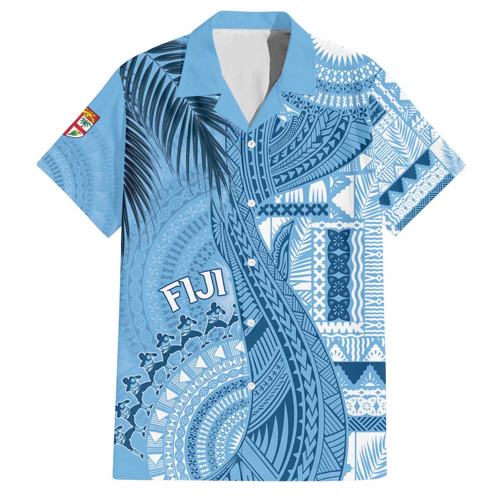 Fiji Rugby Personalised Bula Masi Family Matching Tank Maxi Dress and Hawaiian Shirt Fish Tail Kaivity Cibi - Turquoise LT7 Dad's Shirt - Short Sleeve Turquoise - Polynesian Pride