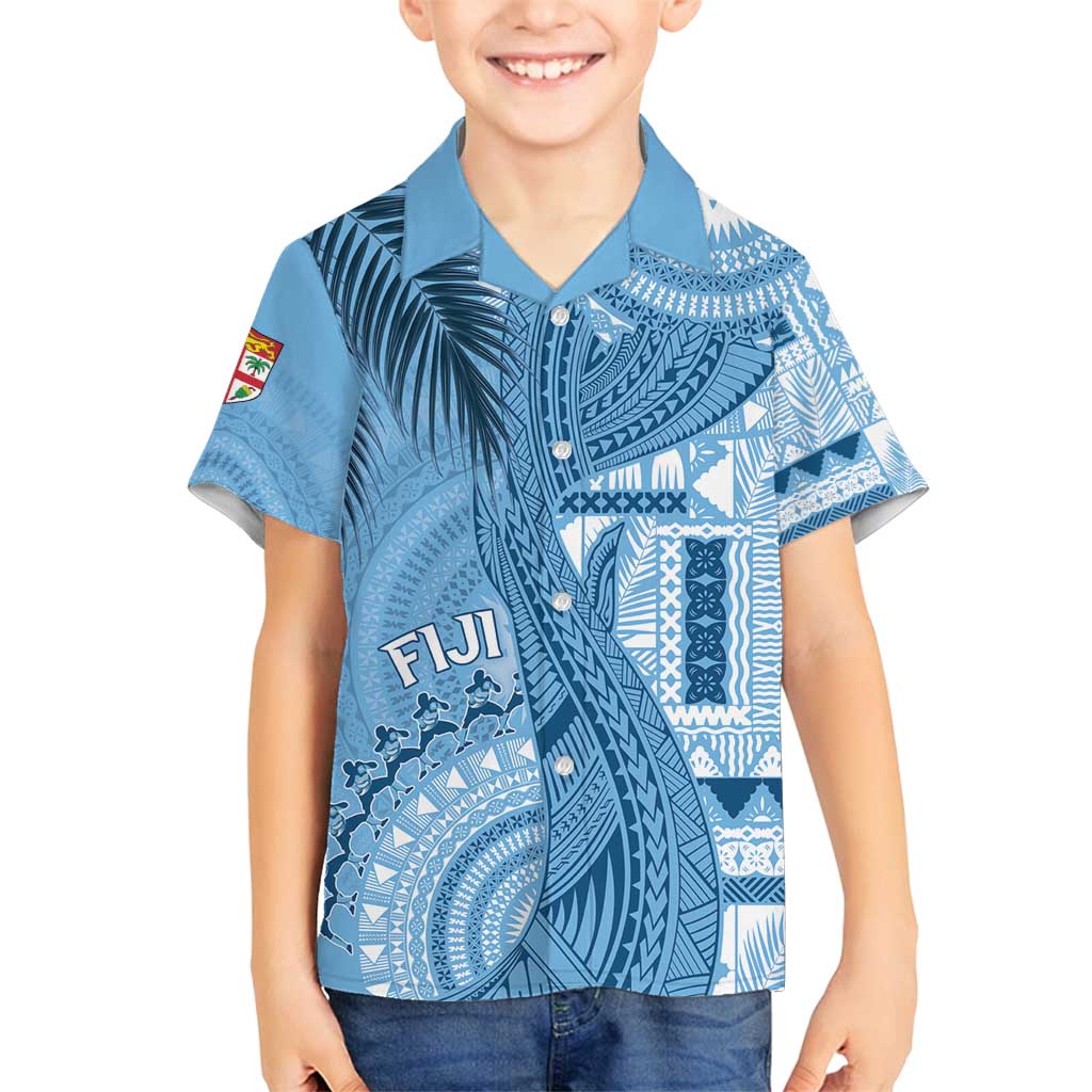 Fiji Rugby Personalised Bula Masi Family Matching Tank Maxi Dress and Hawaiian Shirt Fish Tail Kaivity Cibi - Turquoise LT7 Son's Shirt Turquoise - Polynesian Pride