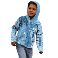 Fiji Rugby Personalised Bula Masi Kid Hoodie Fish Tail Kaivity Cibi - Turquoise