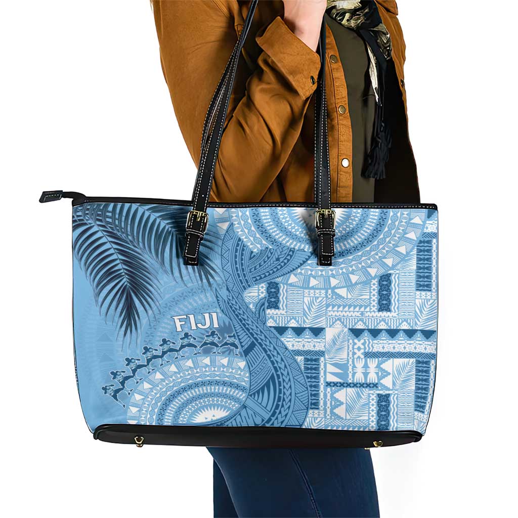 Fiji Rugby Bula Masi Leather Tote Bag Fish Tail Kaivity Cibi - Turquoise