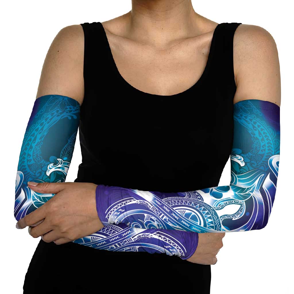 Aloha Hawaii Turtle Arm Sleeves Teal Purple Ribbon - Polynesian Pride