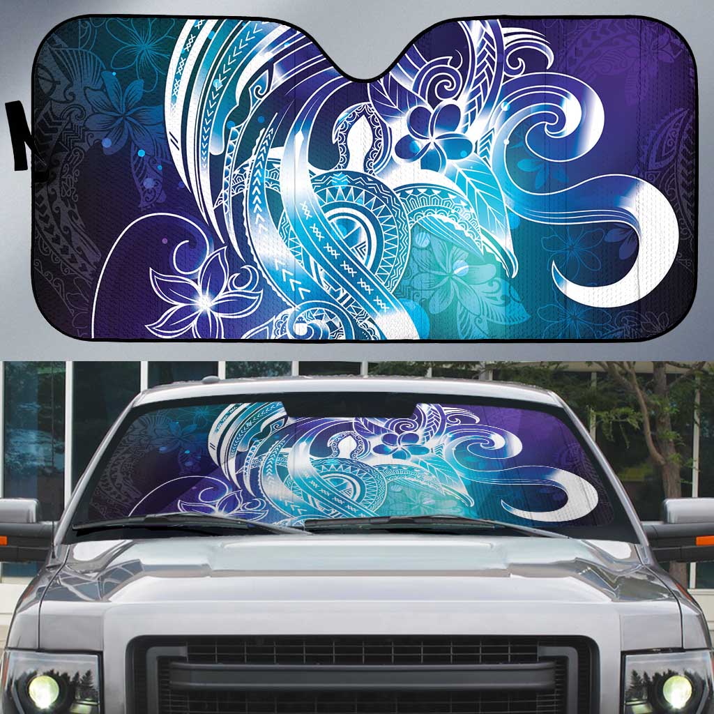 Aloha Hawaii Turtle Auto Sun Shade Teal Purple Ribbon - Polynesian Pride