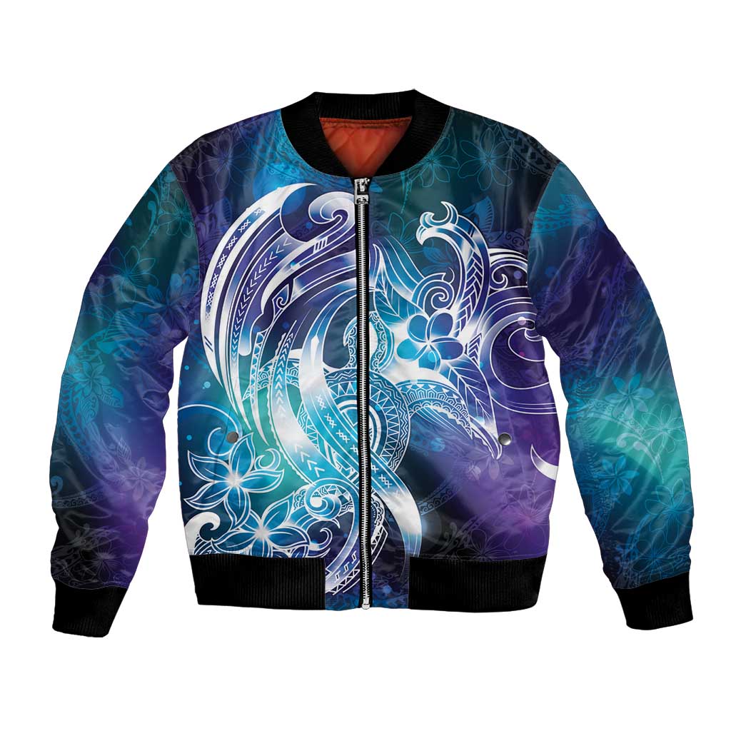 Aloha Hawaii Turtle Bomber Jacket Teal Purple Ribbon LT7 Unisex Purple Teal - Polynesian Pride