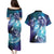 Aloha Hawaii Turtle Couples Matching Puletasi and Hawaiian Shirt Teal Purple Ribbon - Polynesian Pride