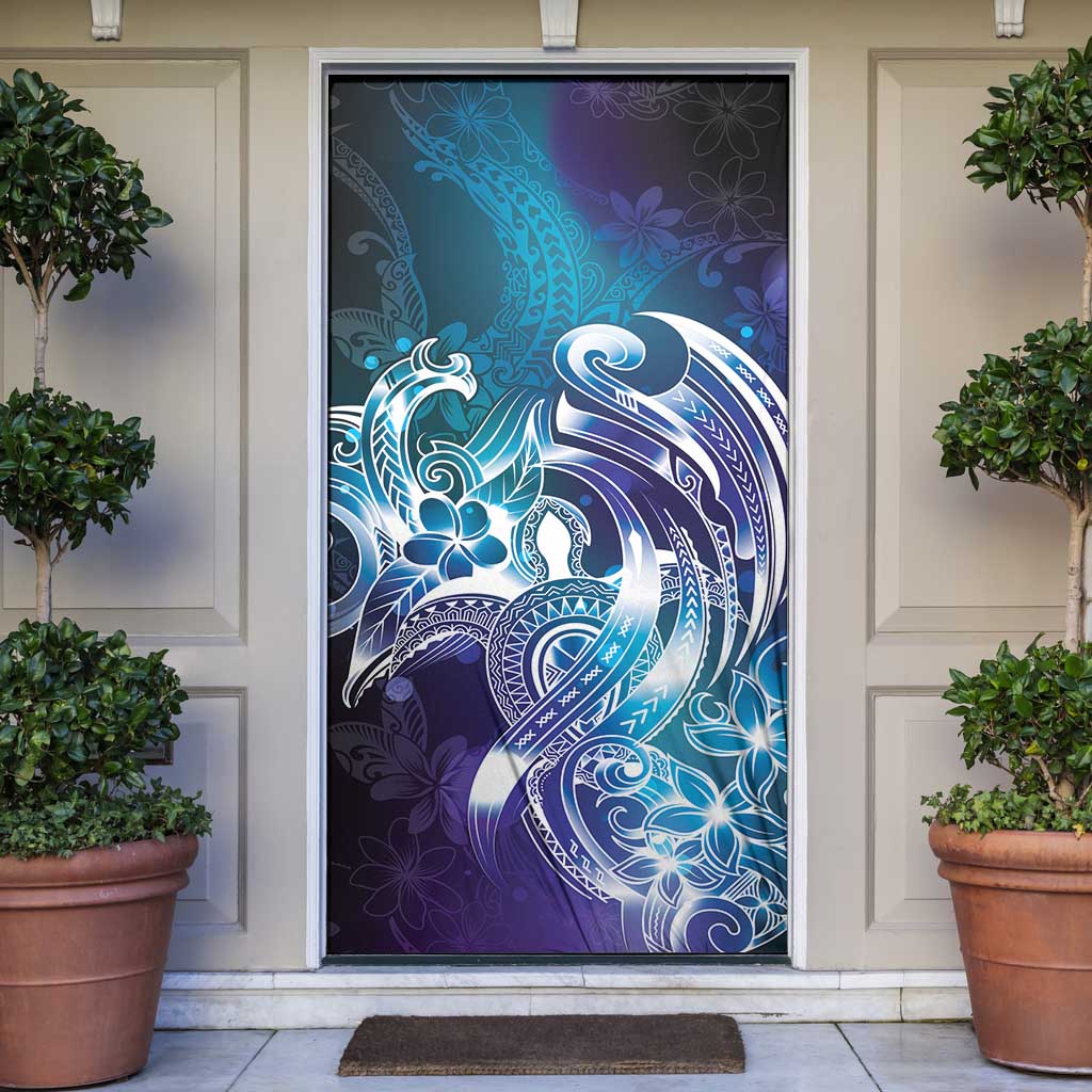 Aloha Hawaii Turtle Door Cover Teal Purple Ribbon - Polynesian Pride
