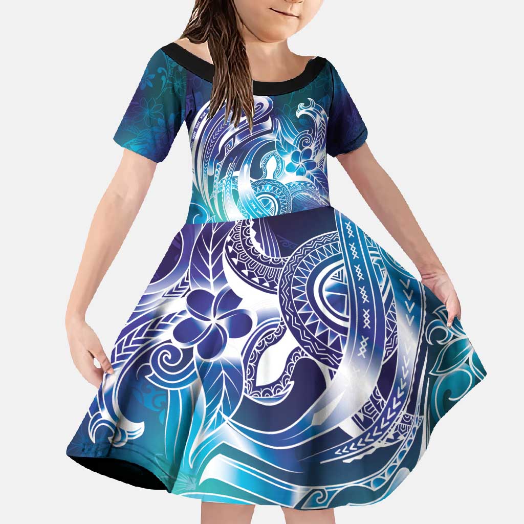 Aloha Hawaii Turtle Family Matching Long Sleeve Bodycon Dress and Hawaiian Shirt Teal Purple Ribbon - Polynesian Pride