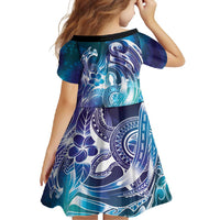 Aloha Hawaii Turtle Family Matching Long Sleeve Bodycon Dress and Hawaiian Shirt Teal Purple Ribbon - Polynesian Pride