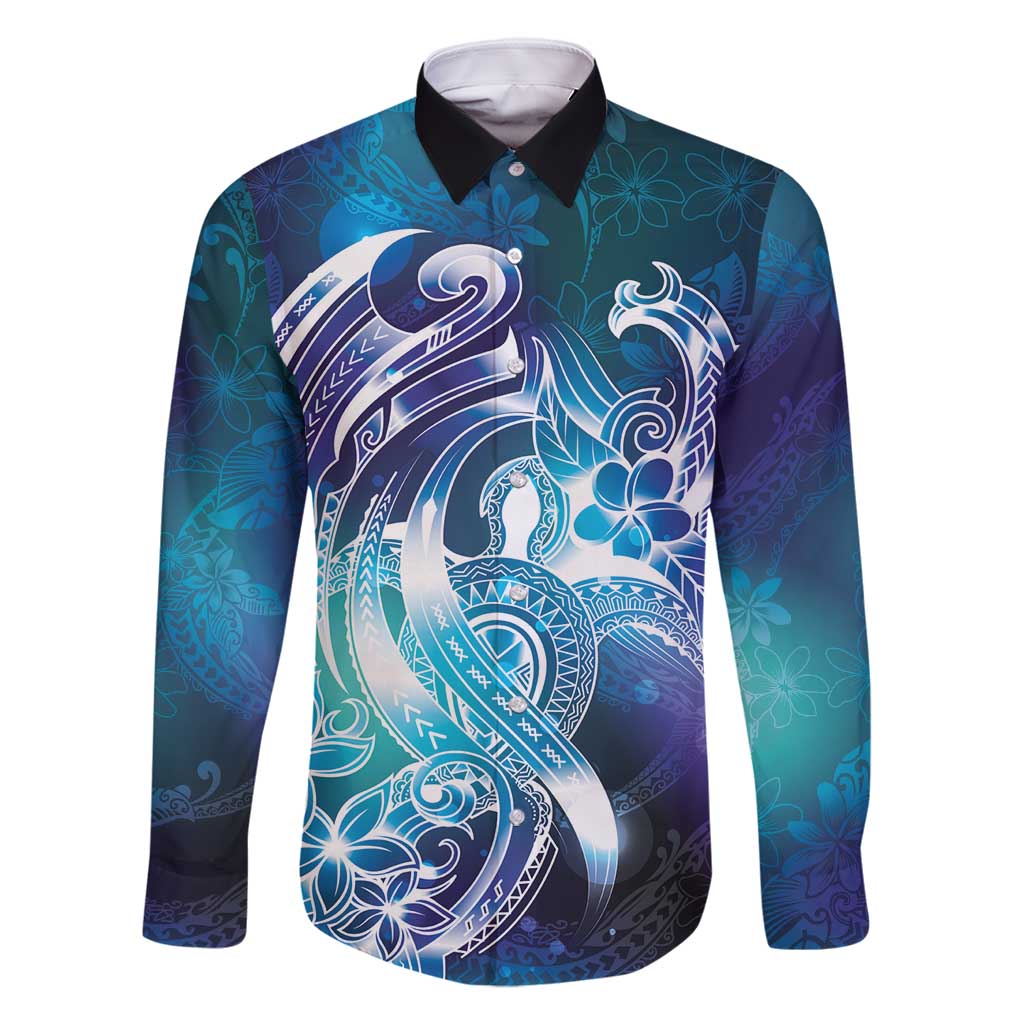 Aloha Hawaii Turtle Family Matching Long Sleeve Bodycon Dress and Hawaiian Shirt Teal Purple Ribbon - Polynesian Pride